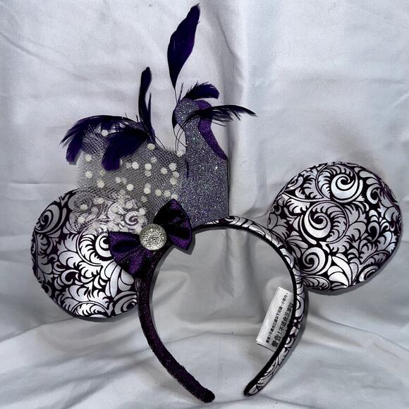 Disney Parks Minnie Mouse Glitter Crown Feathers Jubilee Purple Ears - Picture 1 of 5
